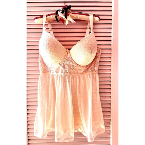 Baby Doll Negligee Size 2X Daisy Fuentes Push Up Blush Pink Lace Sheer Lingerie - Picture 4 of 10